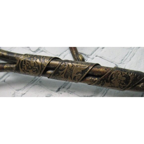 Pair of 10" Metal Candle Holders Wrapped in Poinsettia Flower Design Metal Band - Picture 4 of 7